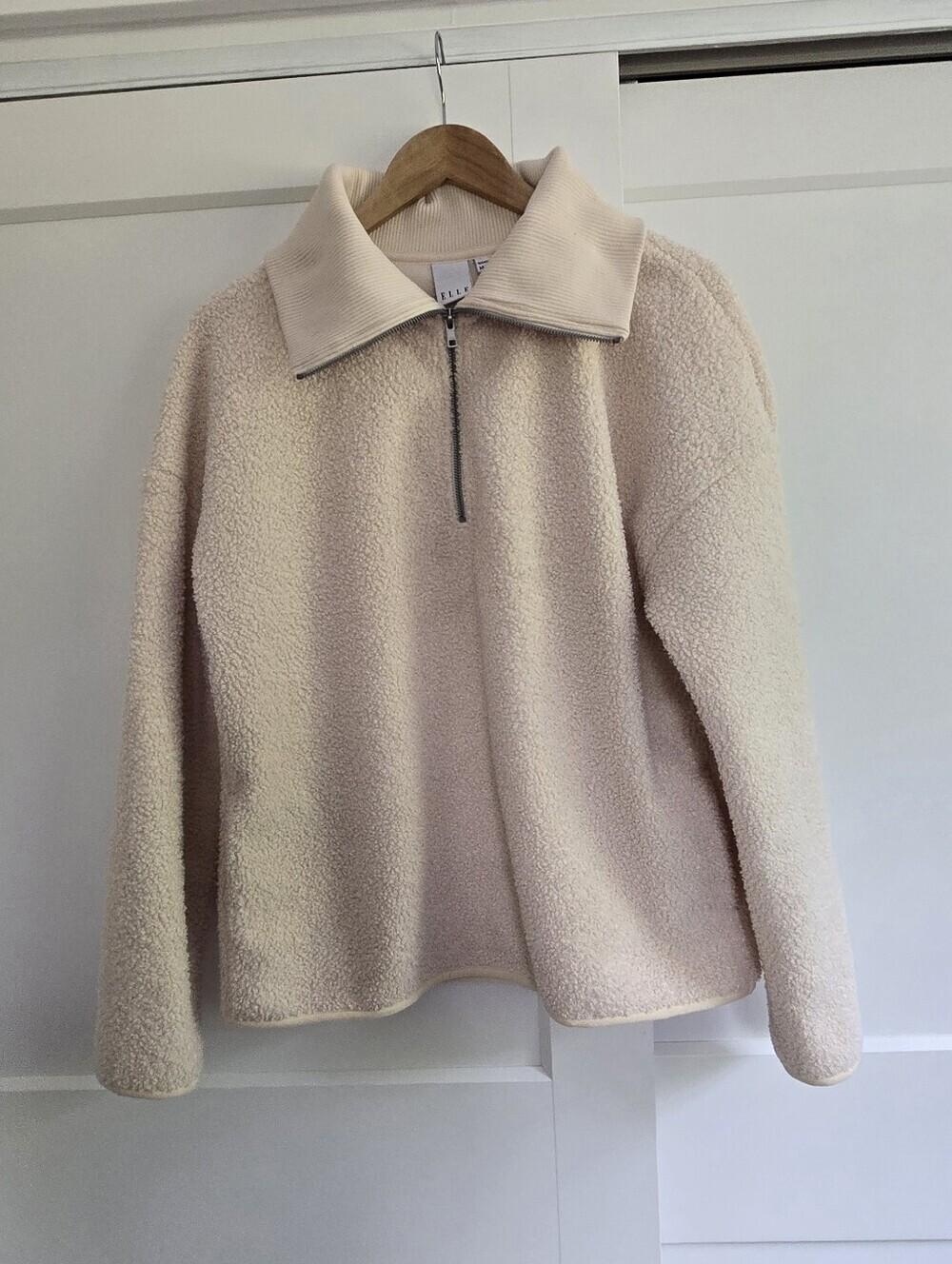 Elle Womens Cream Medium Sharpa Fleece Quarter Zip Up Sweater